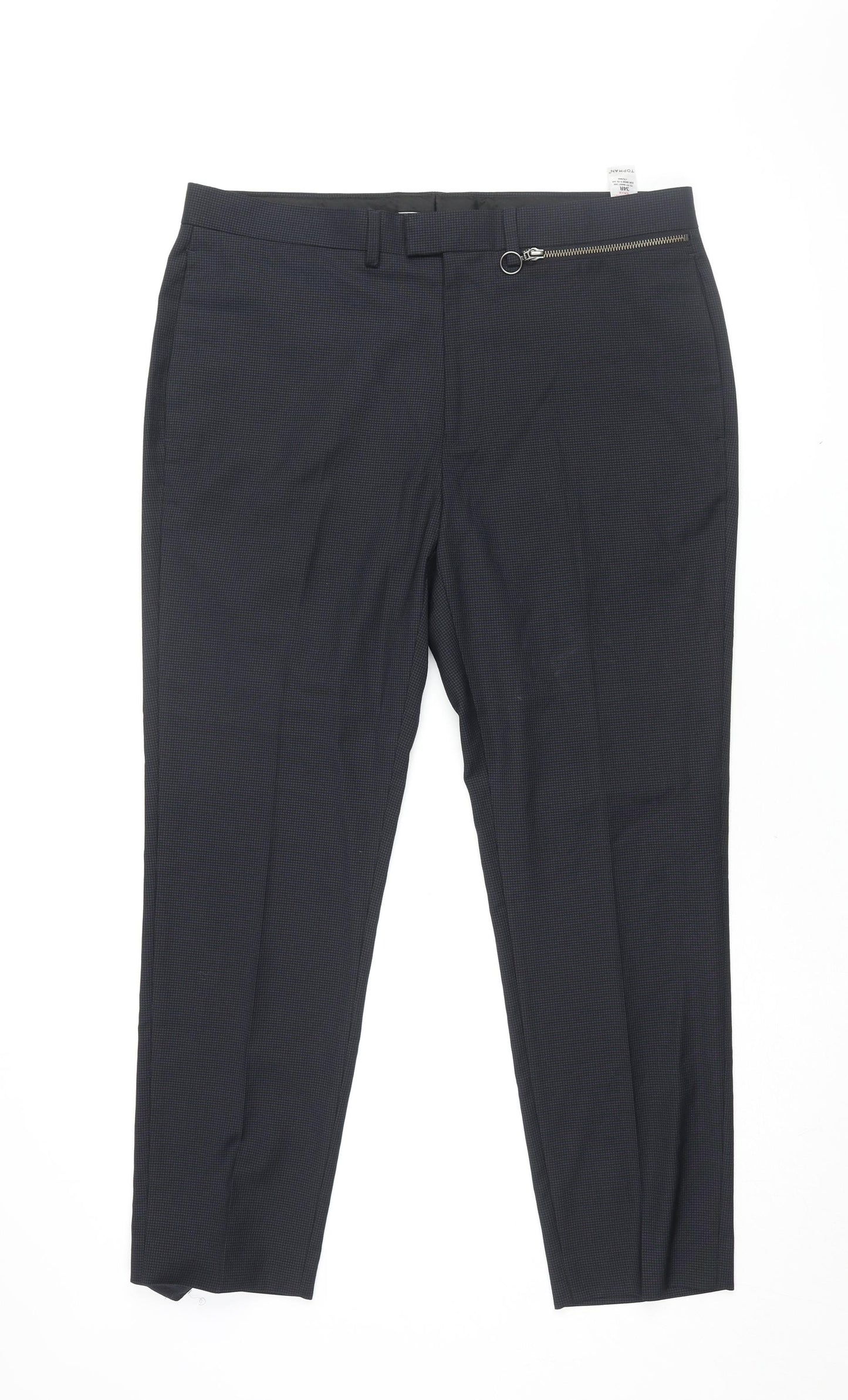 Topman Mens Black Polyester Dress Pants Trousers Size 34 in L28 in Regular Zip