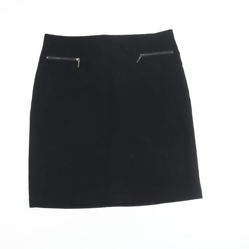 Marks and Spencer Womens Black Polyester A-Line Skirt Size 12 Zip