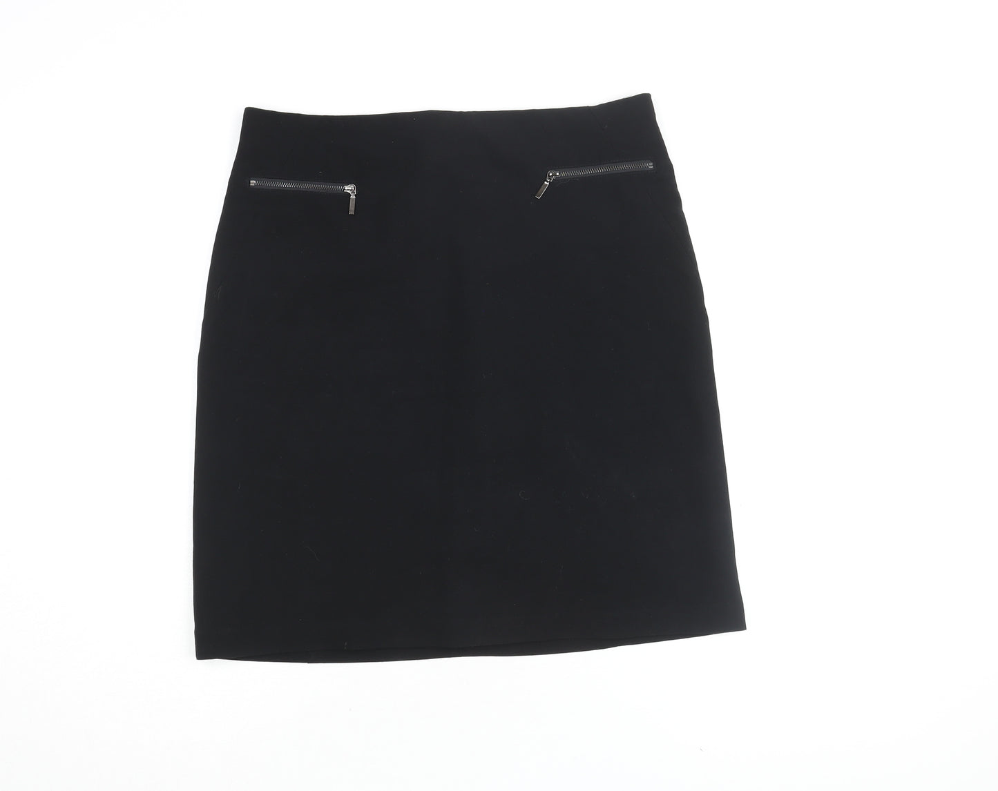 Marks and Spencer Womens Black Polyester A-Line Skirt Size 12 Zip