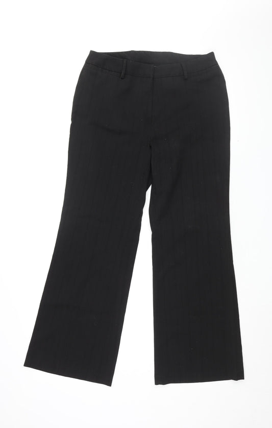 Bonmarché Womens Black Striped Polyester Trousers Size 12 L29 in Regular Zip