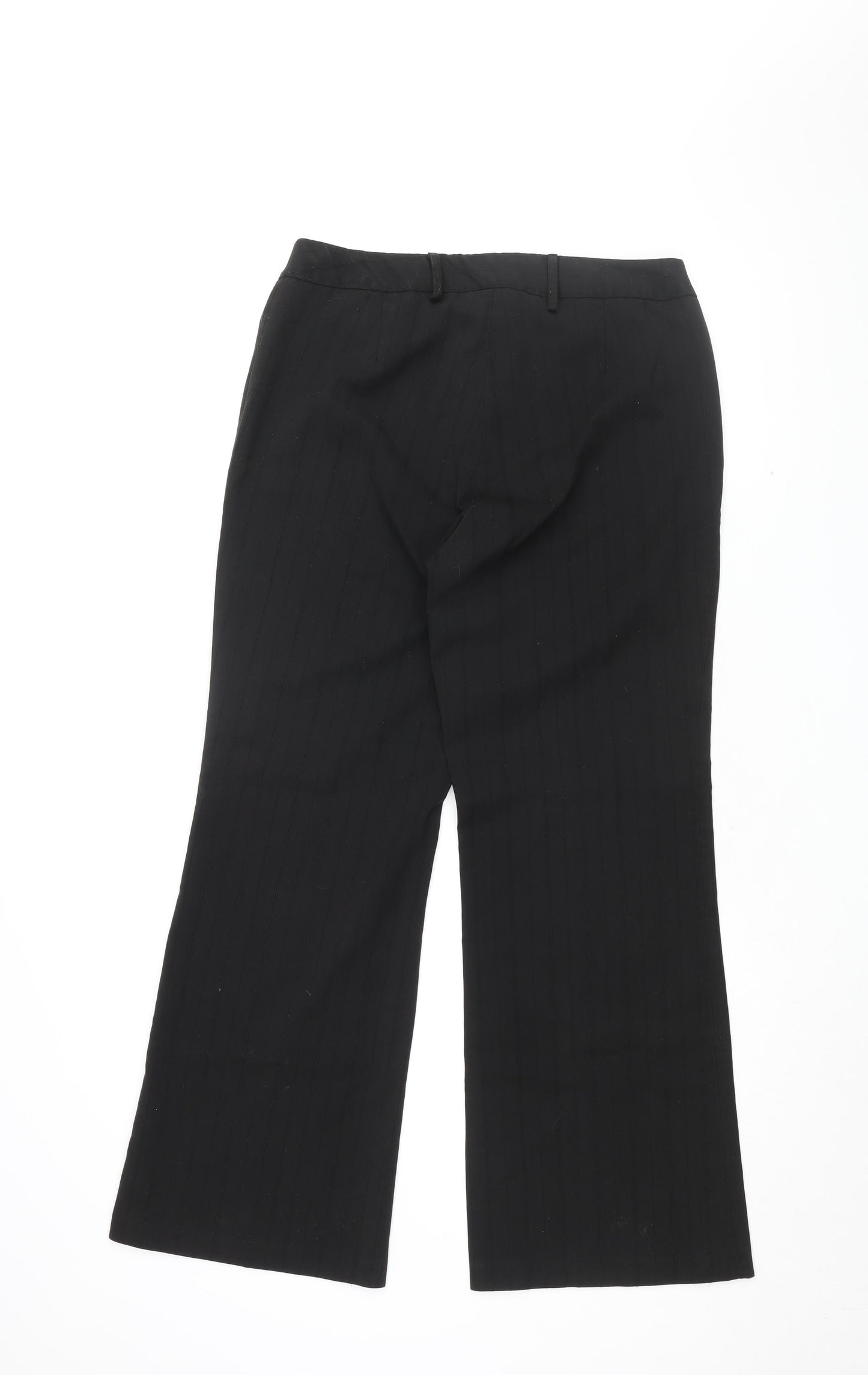 Bonmarché Womens Black Striped Polyester Trousers Size 12 L29 in Regular Zip