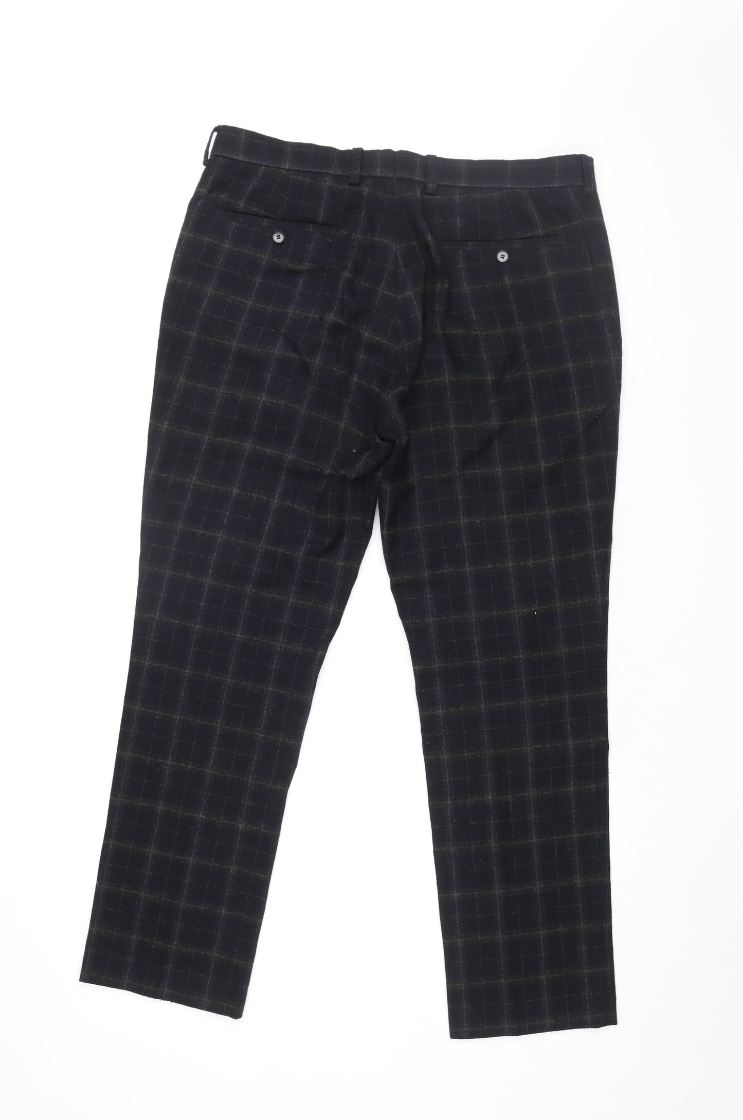 Topman Mens Blue Plaid Wool Trousers Size 34 in L30 in Regular Zip