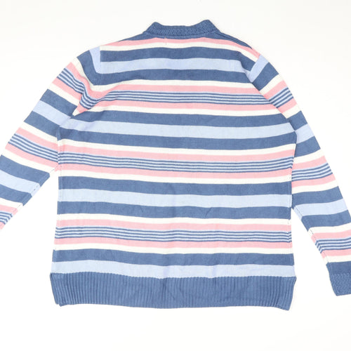 Isle Essentials Womens Blue V-Neck Striped Acrylic Pullover Jumper Size 18 - Size 18-20