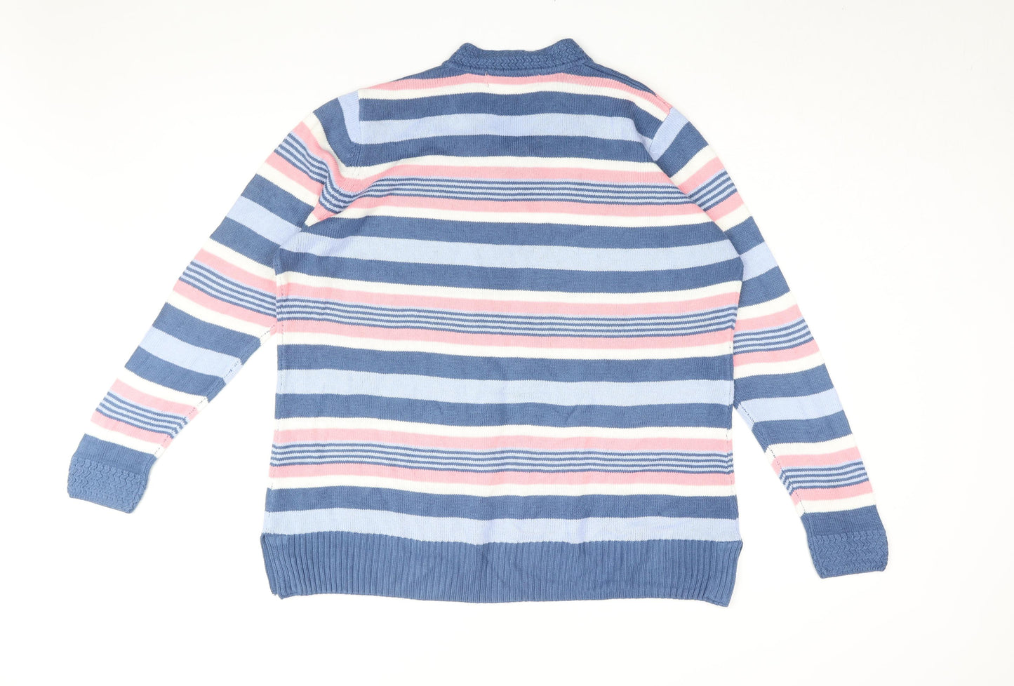 Isle Essentials Womens Blue V-Neck Striped Acrylic Pullover Jumper Size 18 - Size 18-20