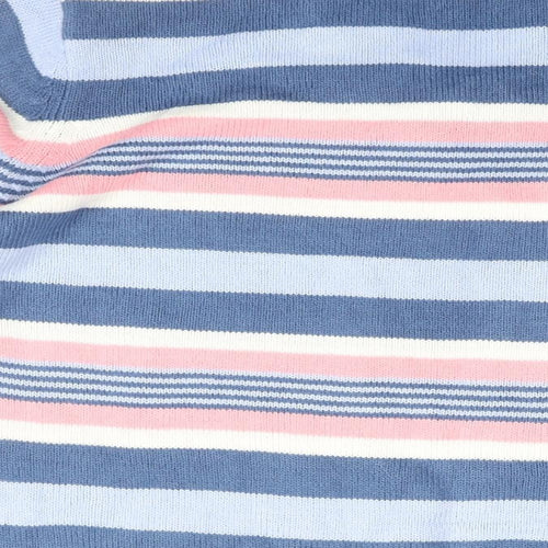 Isle Essentials Womens Blue V-Neck Striped Acrylic Pullover Jumper Size 18 - Size 18-20