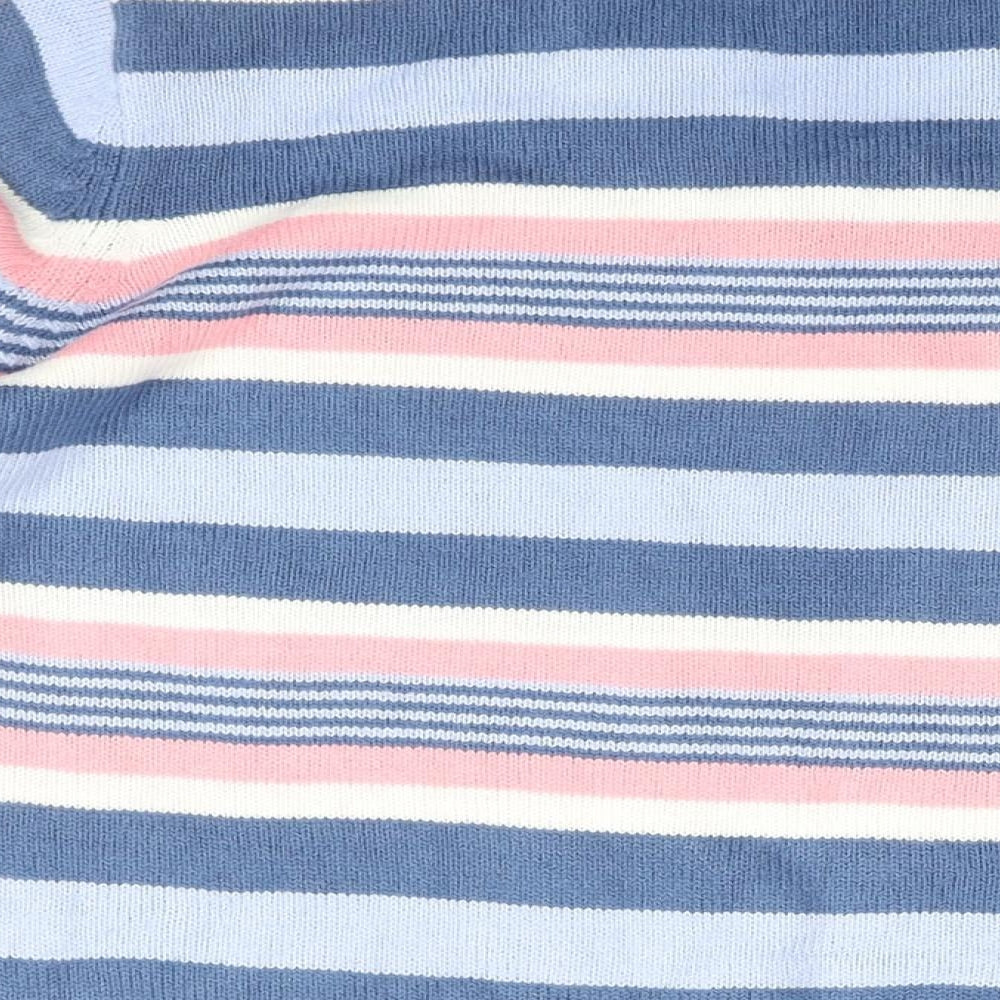 Isle Essentials Womens Blue V-Neck Striped Acrylic Pullover Jumper Size 18 - Size 18-20