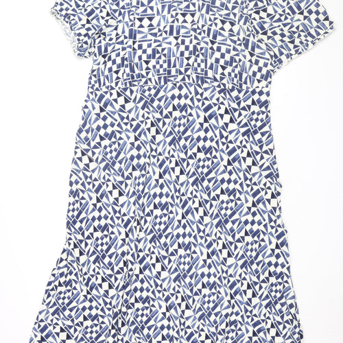Marks and Spencer Womens White Geometric Viscose A-Line Size 22 Round Neck Zip