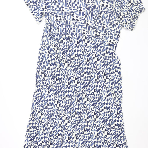 Marks and Spencer Womens White Geometric Viscose A-Line Size 22 Round Neck Zip