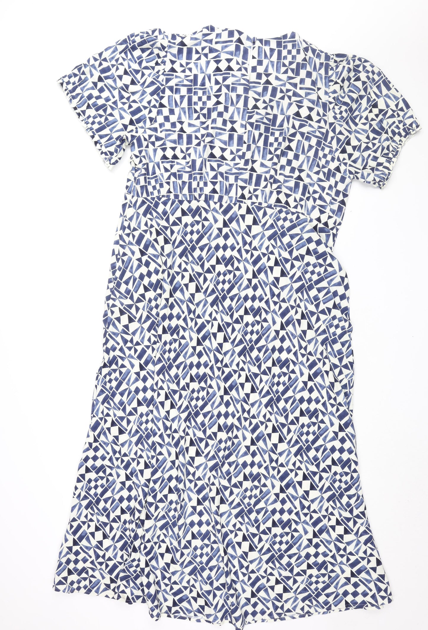 Marks and Spencer Womens White Geometric Viscose A-Line Size 22 Round Neck Zip