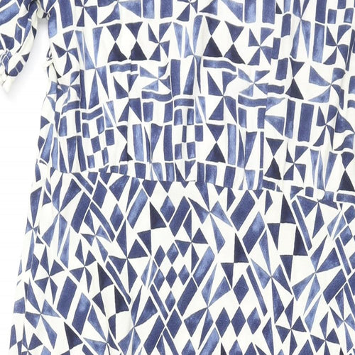 Marks and Spencer Womens White Geometric Viscose A-Line Size 22 Round Neck Zip