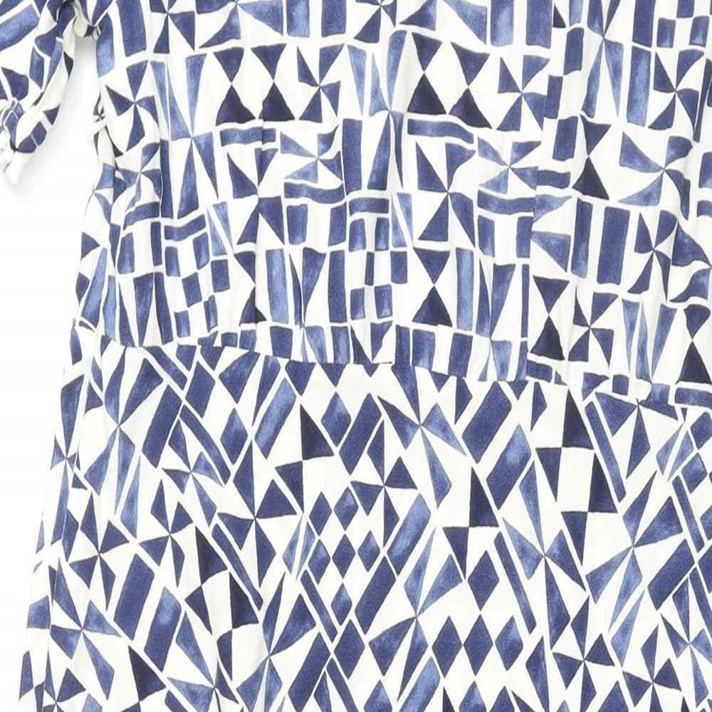Marks and Spencer Womens White Geometric Viscose A-Line Size 22 Round Neck Zip