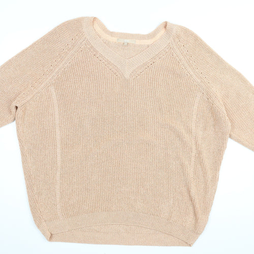 NEXT Womens Gold V-Neck Acrylic Pullover Jumper Size XL