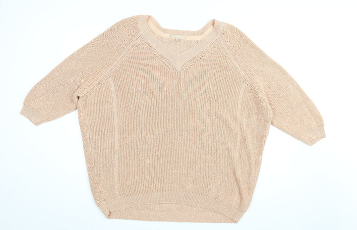 NEXT Womens Gold V-Neck Acrylic Pullover Jumper Size XL