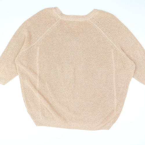 NEXT Womens Gold V-Neck Acrylic Pullover Jumper Size XL
