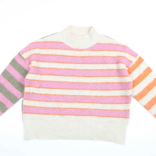 Esprit Womens Multicoloured High Neck Striped Acrylic Pullover Jumper Size 2XL