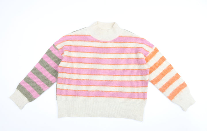 Esprit Womens Multicoloured High Neck Striped Acrylic Pullover Jumper Size 2XL