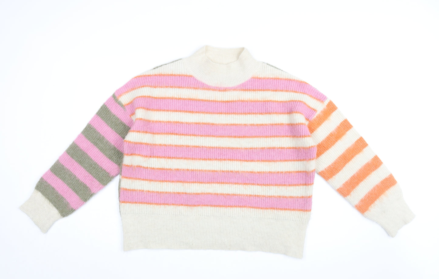 Esprit Womens Multicoloured High Neck Striped Acrylic Pullover Jumper Size 2XL