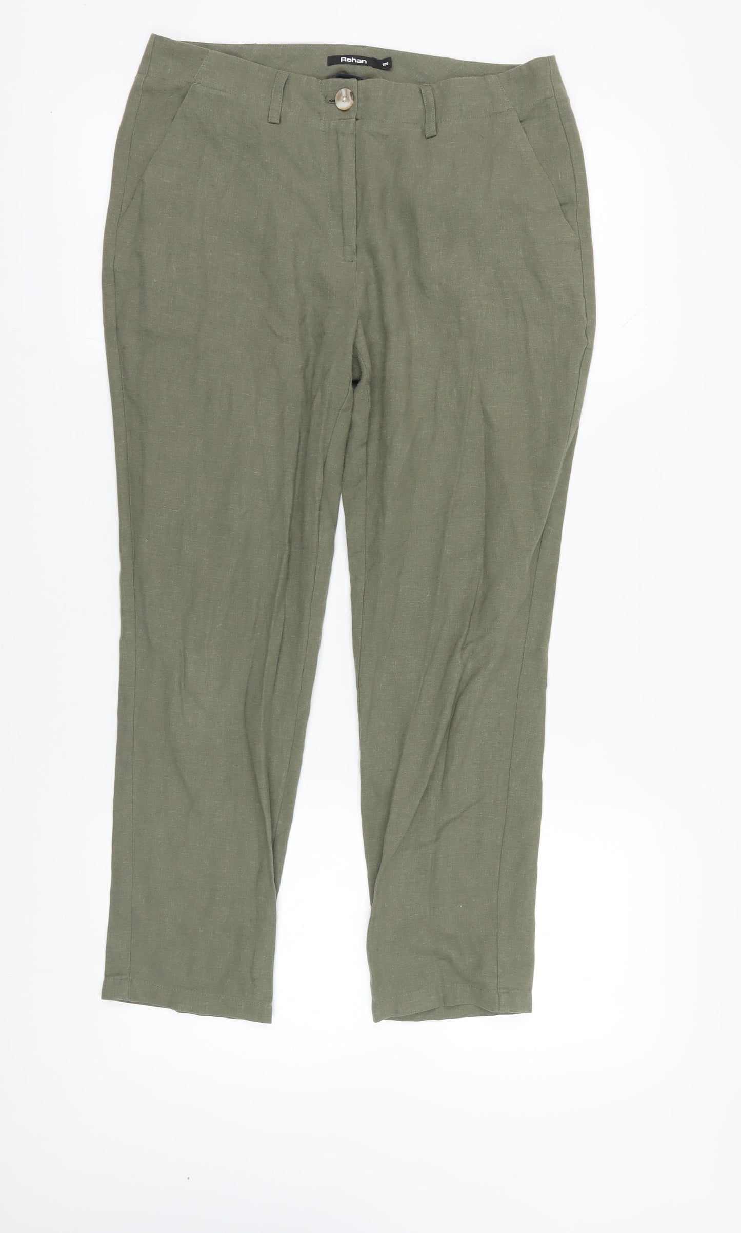 Rohan Green Linen Chino Trousers, Size 12, Casual Style