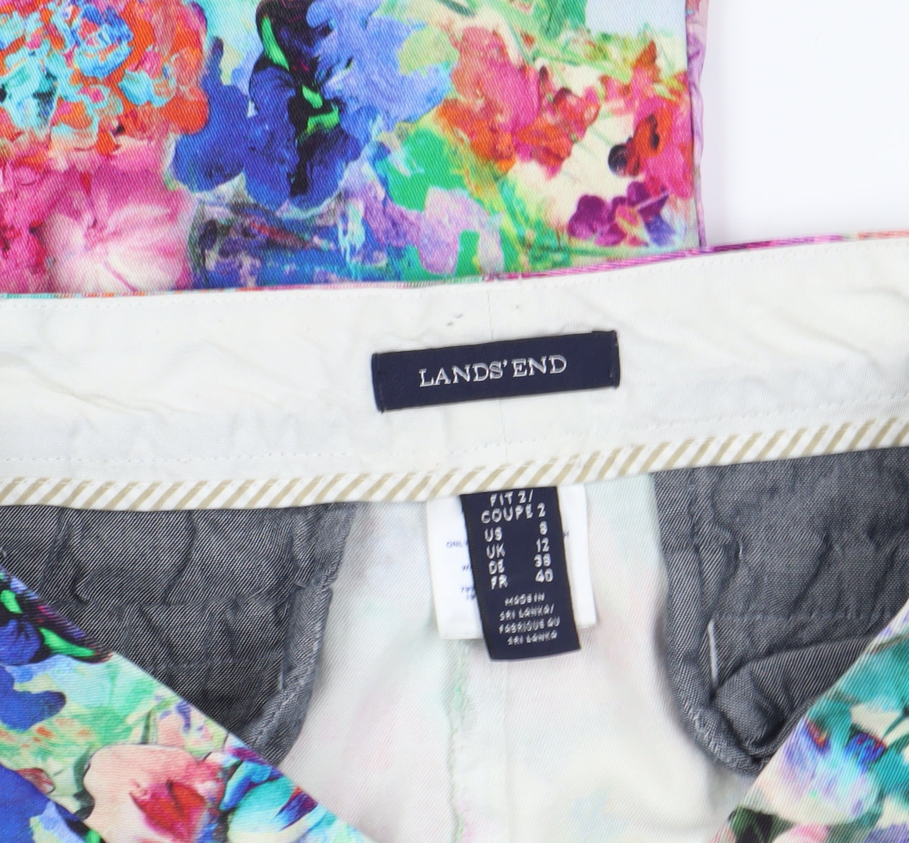Lands' End Multicoloured Floral Cropped Trousers, Size 12