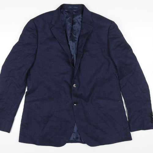 Moss London Blue Wool Blazer, Size 44, Formal, Single-Breasted
