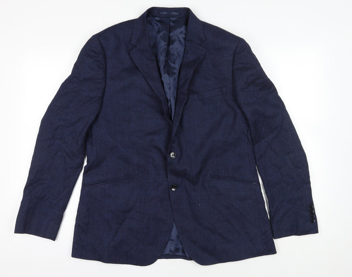 Moss London Blue Wool Blazer, Size 44, Formal, Single-Breasted