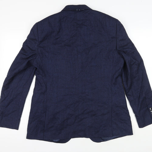 Moss London Blue Wool Blazer, Size 44, Formal, Single-Breasted