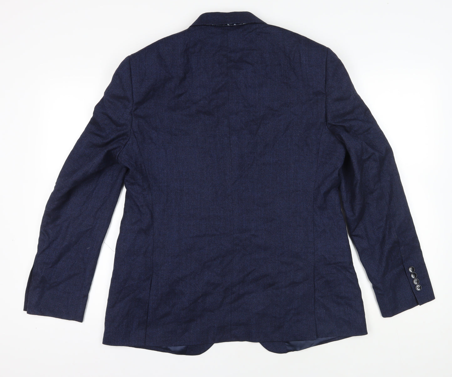 Moss London Blue Wool Blazer, Size 44, Formal, Single-Breasted