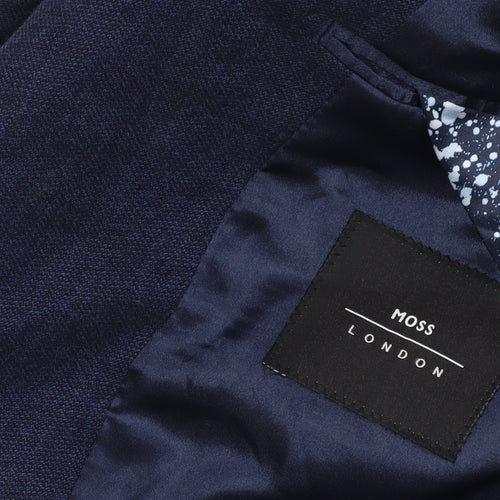 Moss London Blue Wool Blazer, Size 44, Formal, Single-Breasted