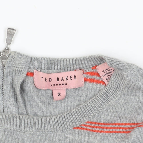 Ted Baker Grey Striped Jumper, Size 10, Puff Sleeve