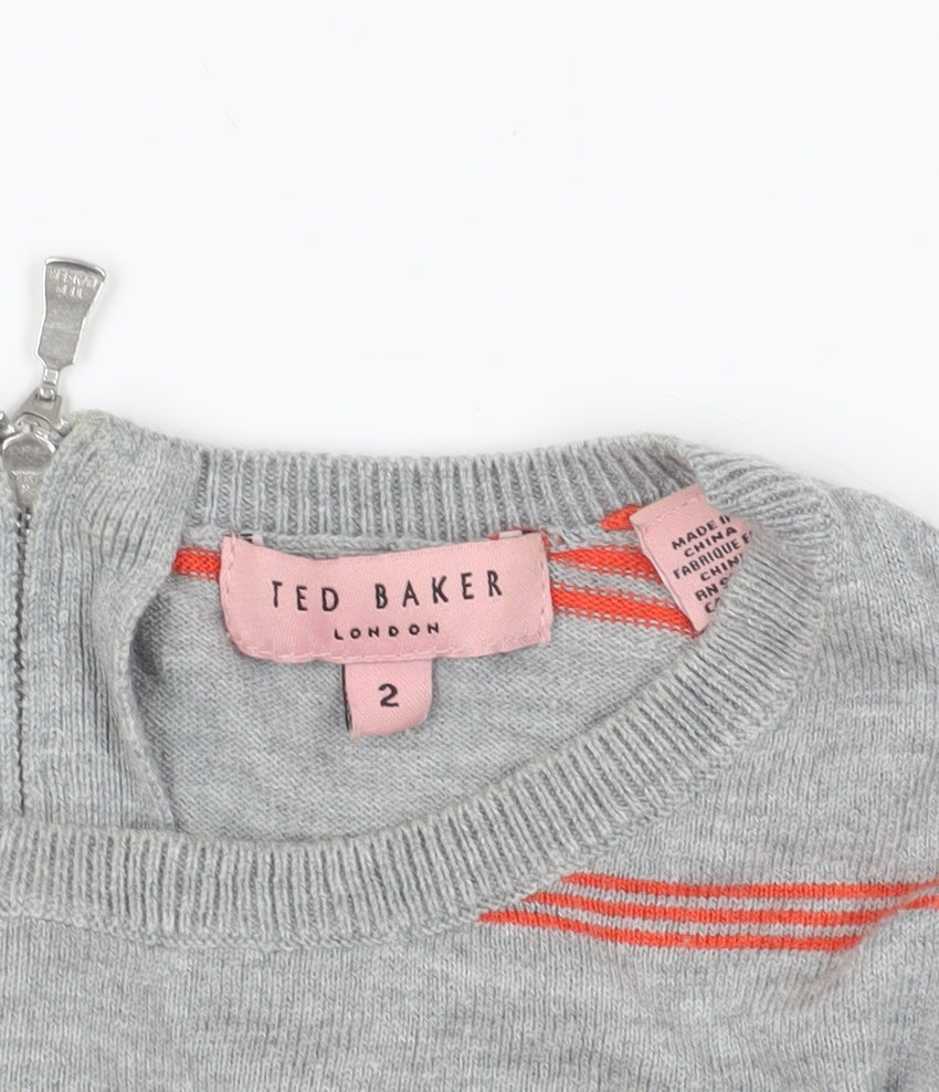 Ted Baker Grey Striped Jumper, Size 10, Puff Sleeve