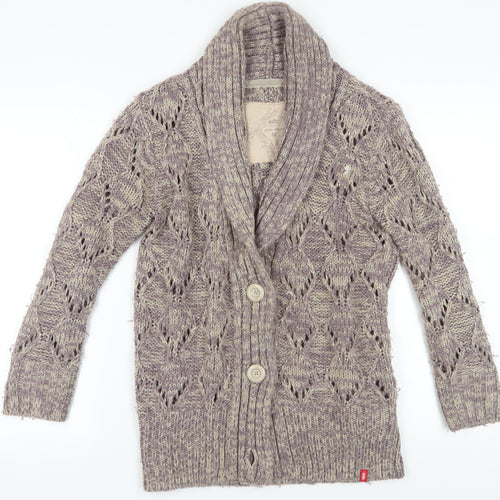 Esprit Grey Wool Cardigan Medium Open-Knit