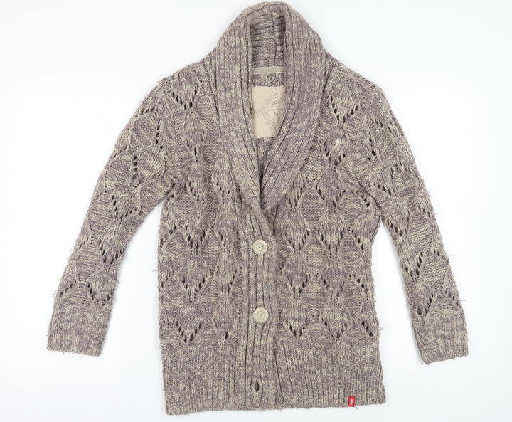 Esprit Grey Wool Cardigan Medium Open-Knit