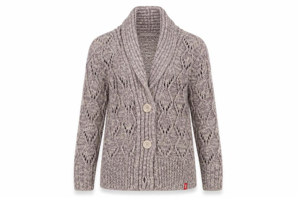 Front view of ESPRIT Grey Wool Cardigan Medium Open-Knit