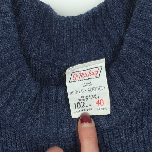 St Michael Blue Fair Isle Jumper, Size 22, Vintage Crew Neck