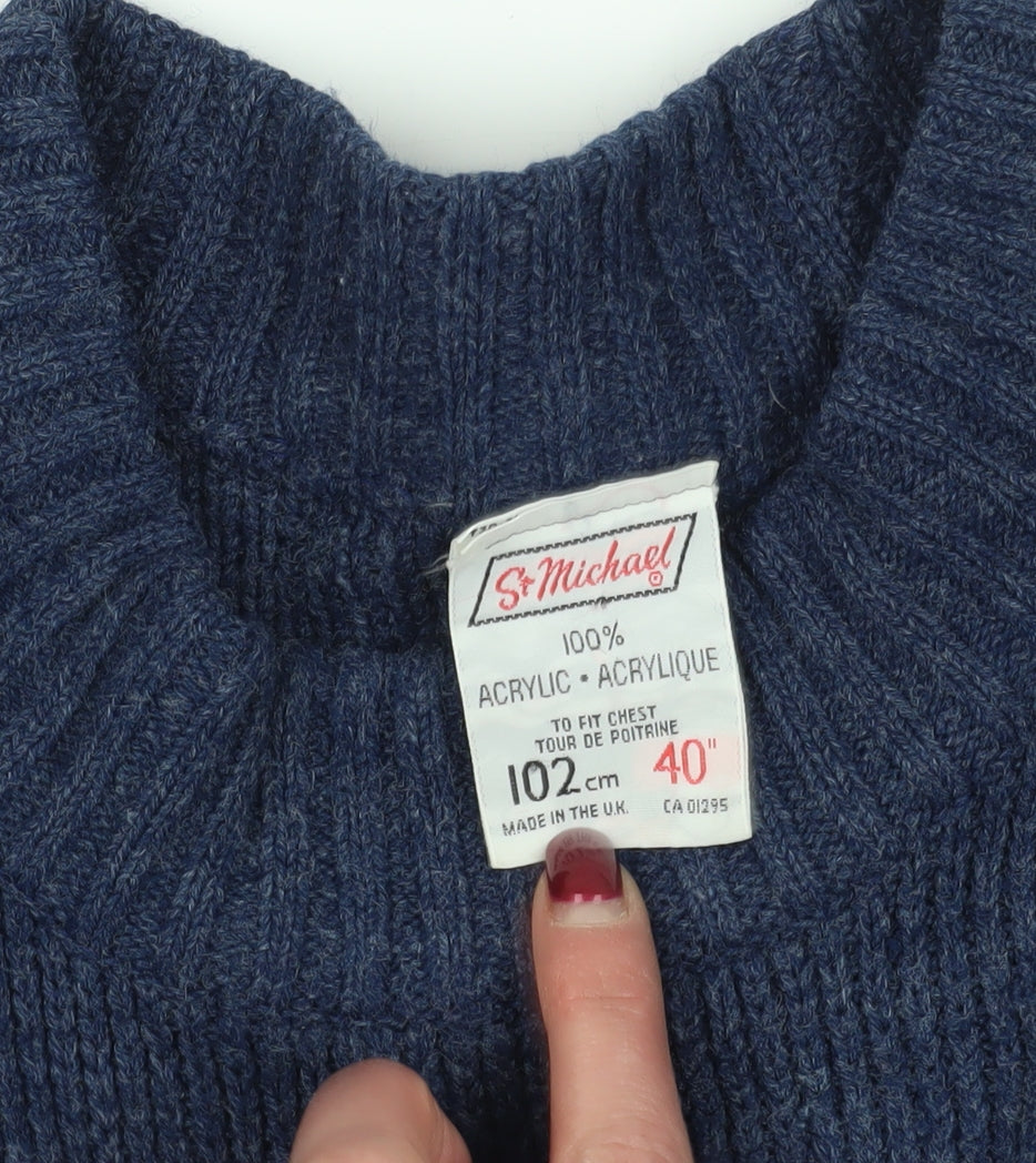 St Michael Blue Fair Isle Jumper, Size 22, Vintage Crew Neck