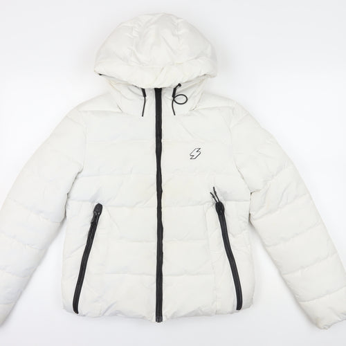 Superdry White M Puffer Jacket with Hood