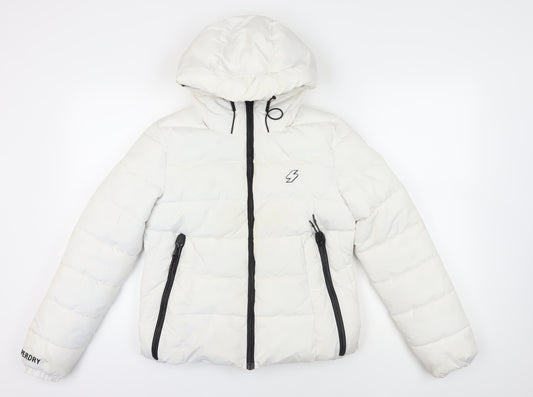 Superdry White M Puffer Jacket with Hood