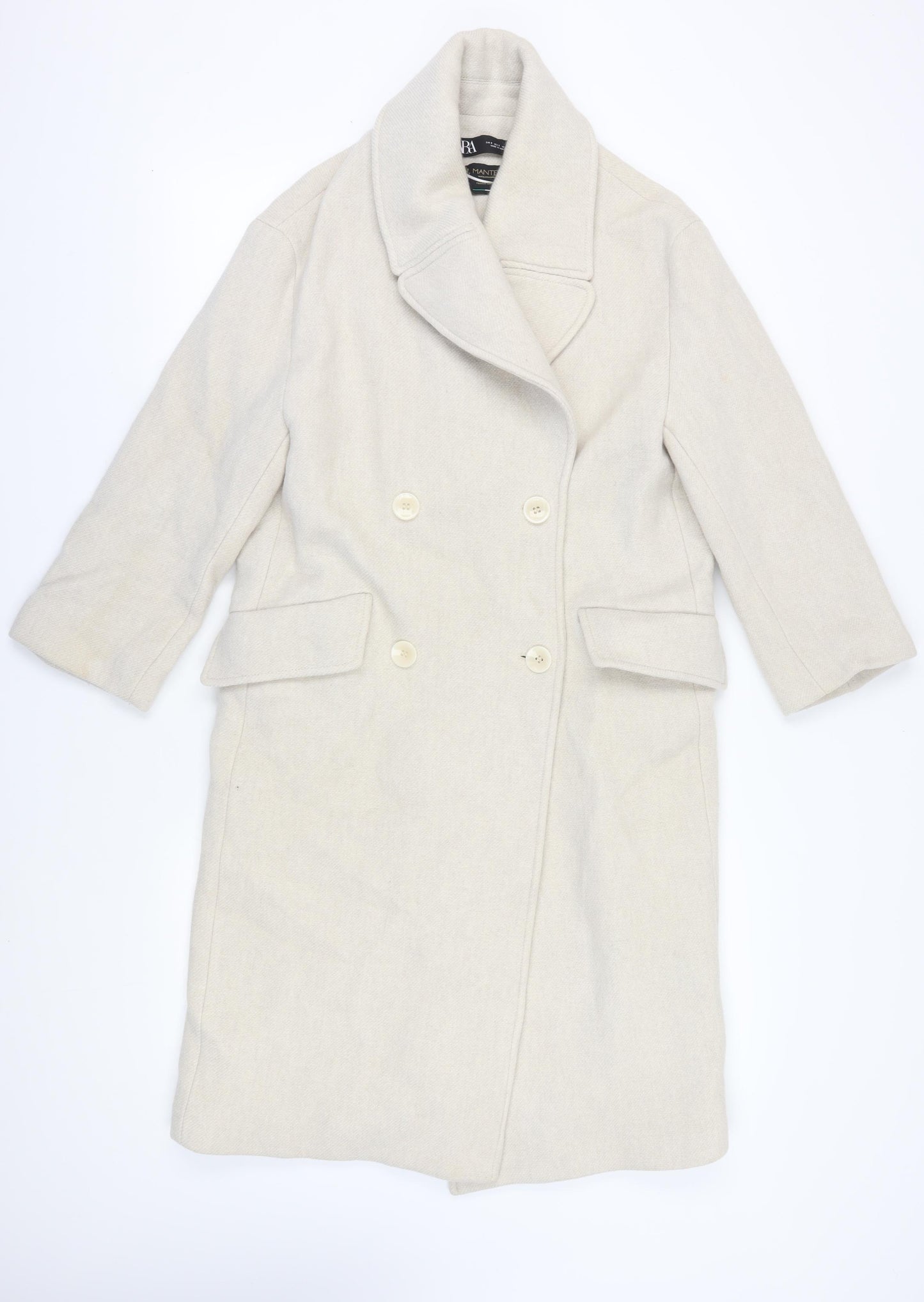 Zara Women's Beige Peacoat S - Classic Wool