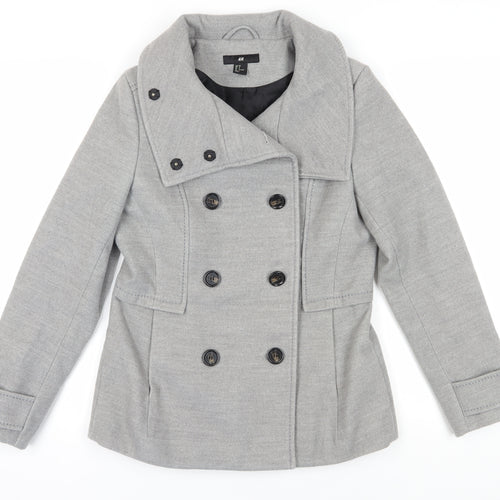 H&M Women's Grey Pea Coat Size 10 - Stylish & Classic