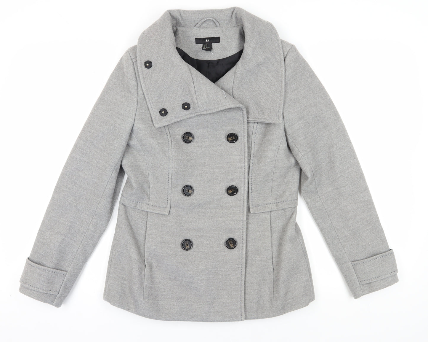 H&M Women's Grey Pea Coat Size 10 - Stylish & Classic