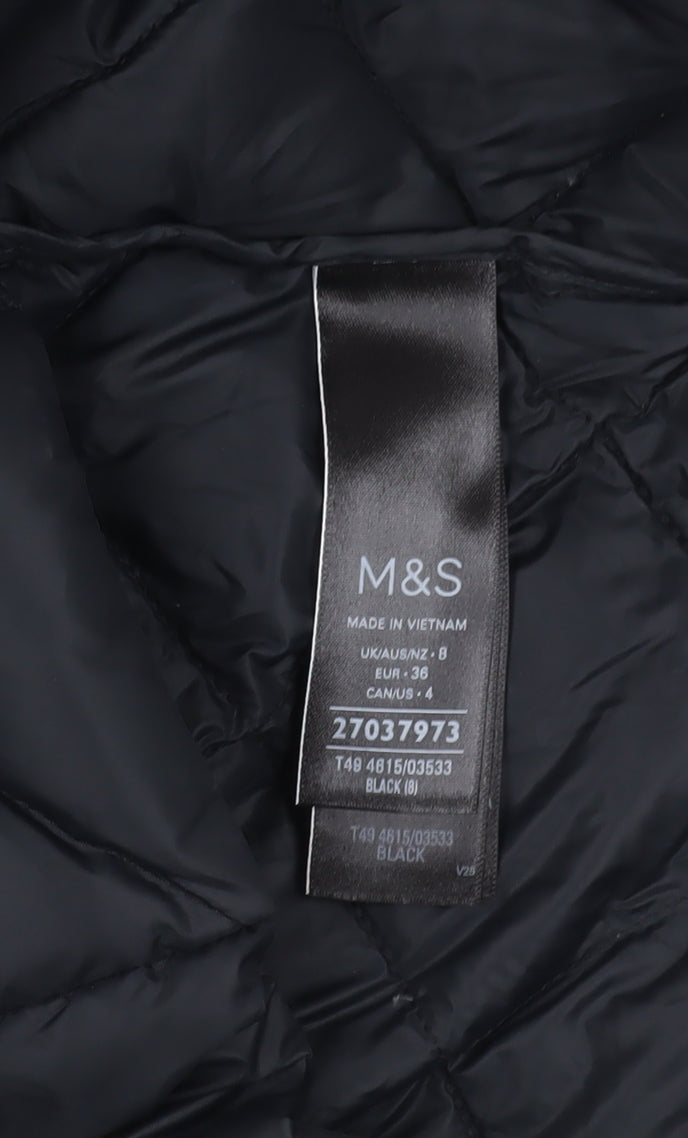 Marks and Spencer Women's Black Quilted Coat, Size 8, Elegant Winter Style