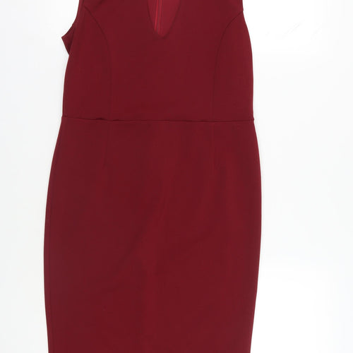 Oasis Women's Red Bodycon Dress - Size M, V-Neck