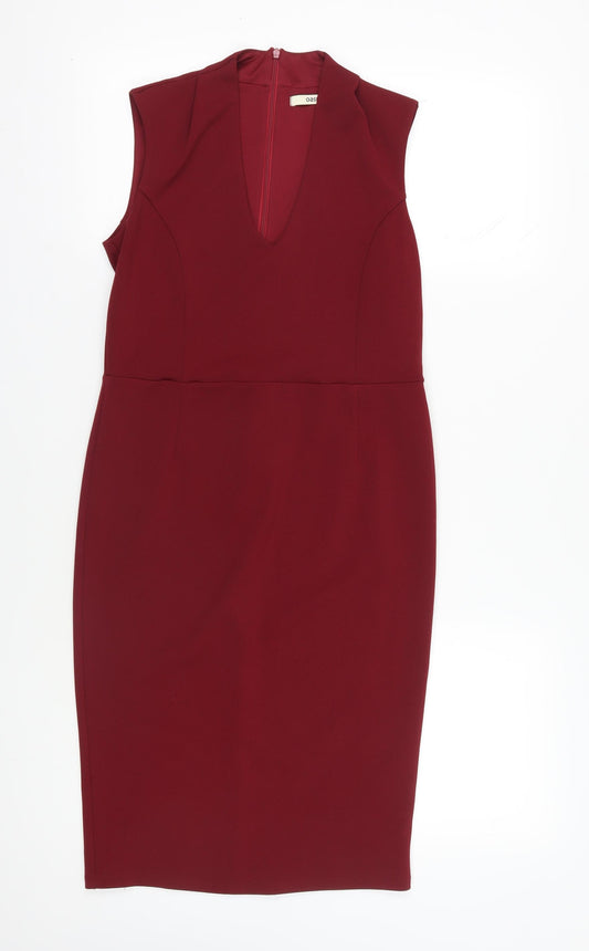 Oasis Women's Red Bodycon Dress - Size M, V-Neck