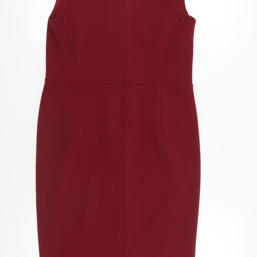 Oasis Women's Red Bodycon Dress - Size M, V-Neck