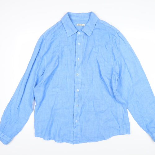 Pura Lima Womens Blue Linen Basic Blouse Size 3XL Collared