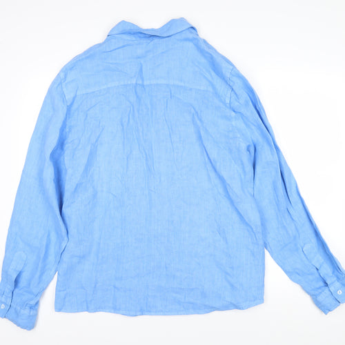 Pura Lima Womens Blue Linen Basic Blouse Size 3XL Collared