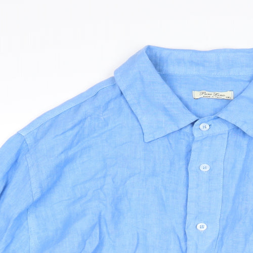 Pura Lima Womens Blue Linen Basic Blouse Size 3XL Collared