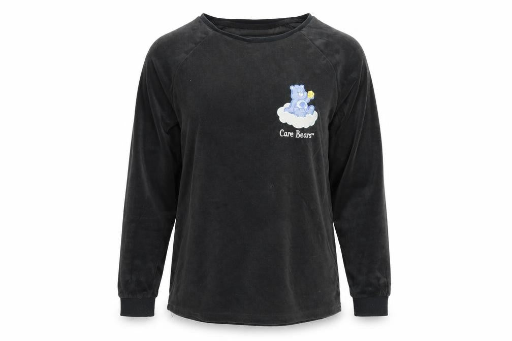 Front view of Care Bears women’s grey polyester pullover sweatshirt, size S, pullover - care bears
