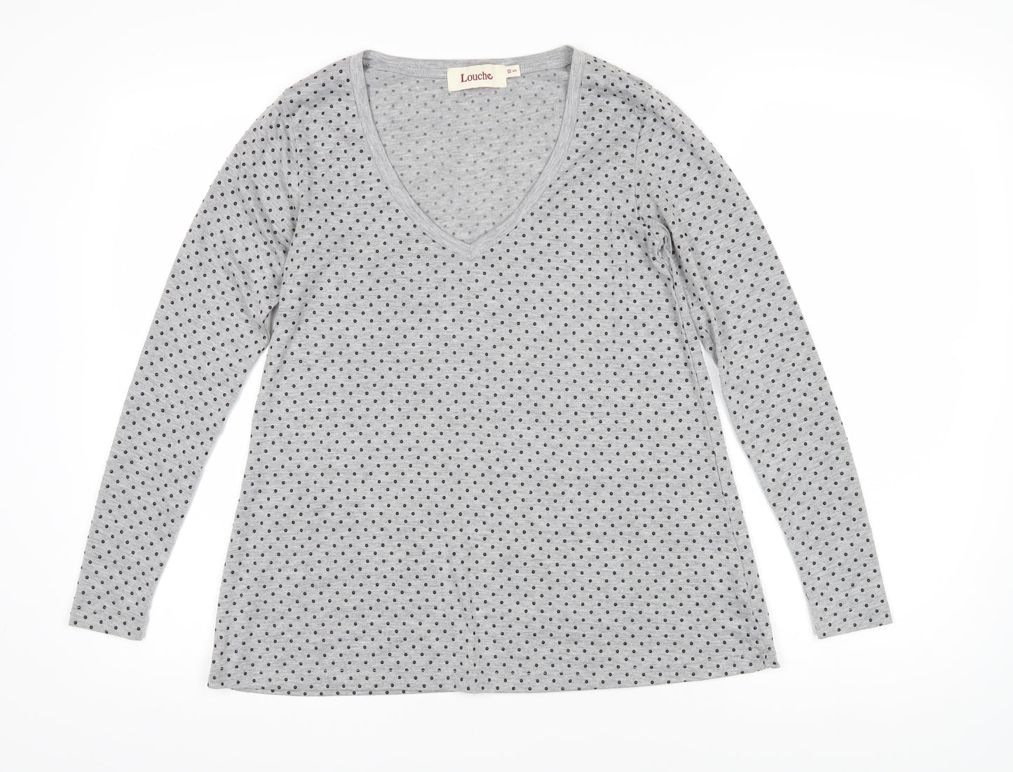 Louche Womens Grey Polka Dot Polyester Basic T-Shirt Size 10 Sweetheart