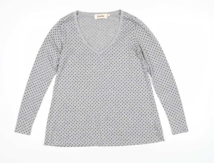 Louche Womens Grey Polka Dot Polyester Basic T-Shirt Size 10 Sweetheart